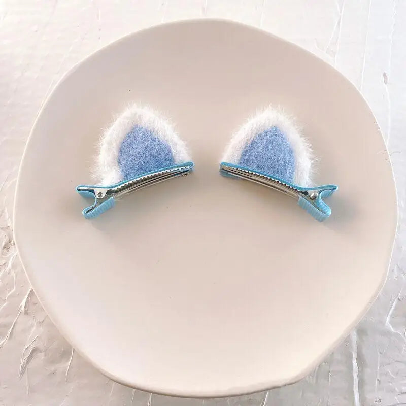 2PCS Plush Cat Ear Hair Clips – Korean Style Girls Accessory Girls Hair Clips Axl Blue