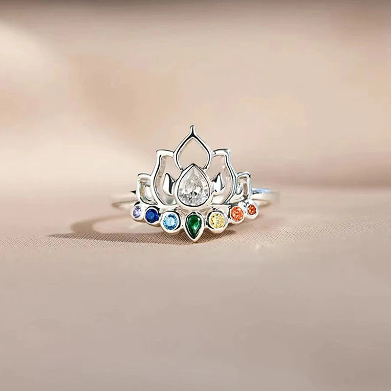 Huitan Lotus Flower Ring – Colorful CZ Statement Ring for Women Fashion Statement Ring Axl