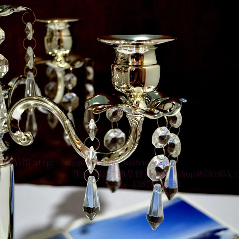 5-Arm Silver Candelabra – Crystal Metal Tealight Candle Holder Candelabra Holder Axl