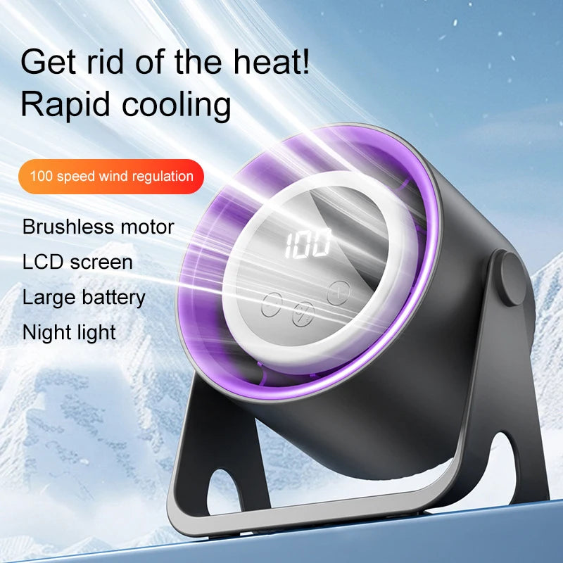 Portable Mini Desktop Fan – Touch Screen, Night Light & Battery Portable Desktop Fan Axl