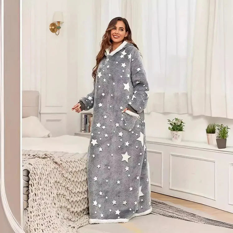 Women's Hooded Blanket Pullover – Warm Thickened Winter Homewear Hooded Blanket Pullover Axl gray One Size