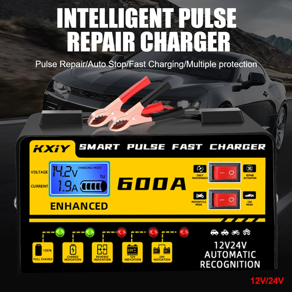 12V 24V 600A Intelligent LCD Auto Car Battery Charger Car Battery Charger Axl