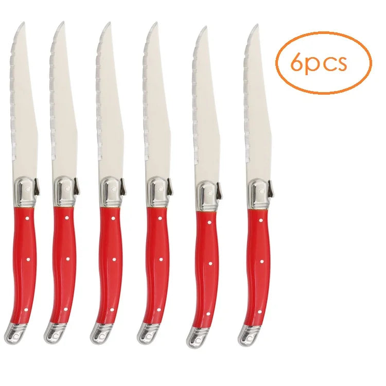 6-Piece Rainbow Steak Fork Set – Colorful Stainless Steel Flatware Steak Fork Set Axl 6 Red Knife