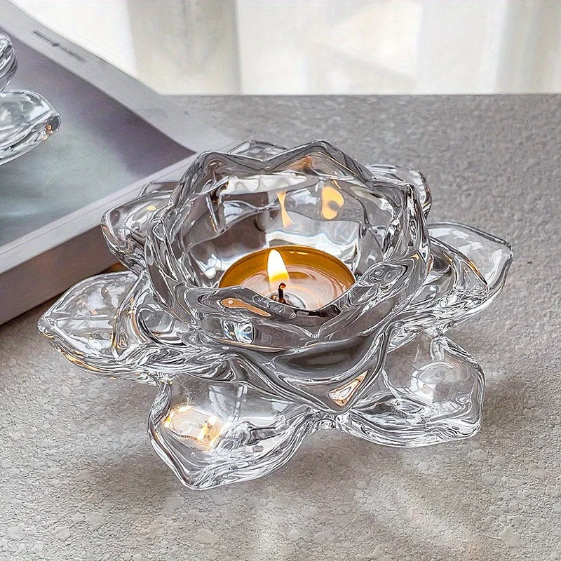 Lotus Crystal Glass Candle Holder | Chinese Style Home Décor Glass Candle Holder Axl