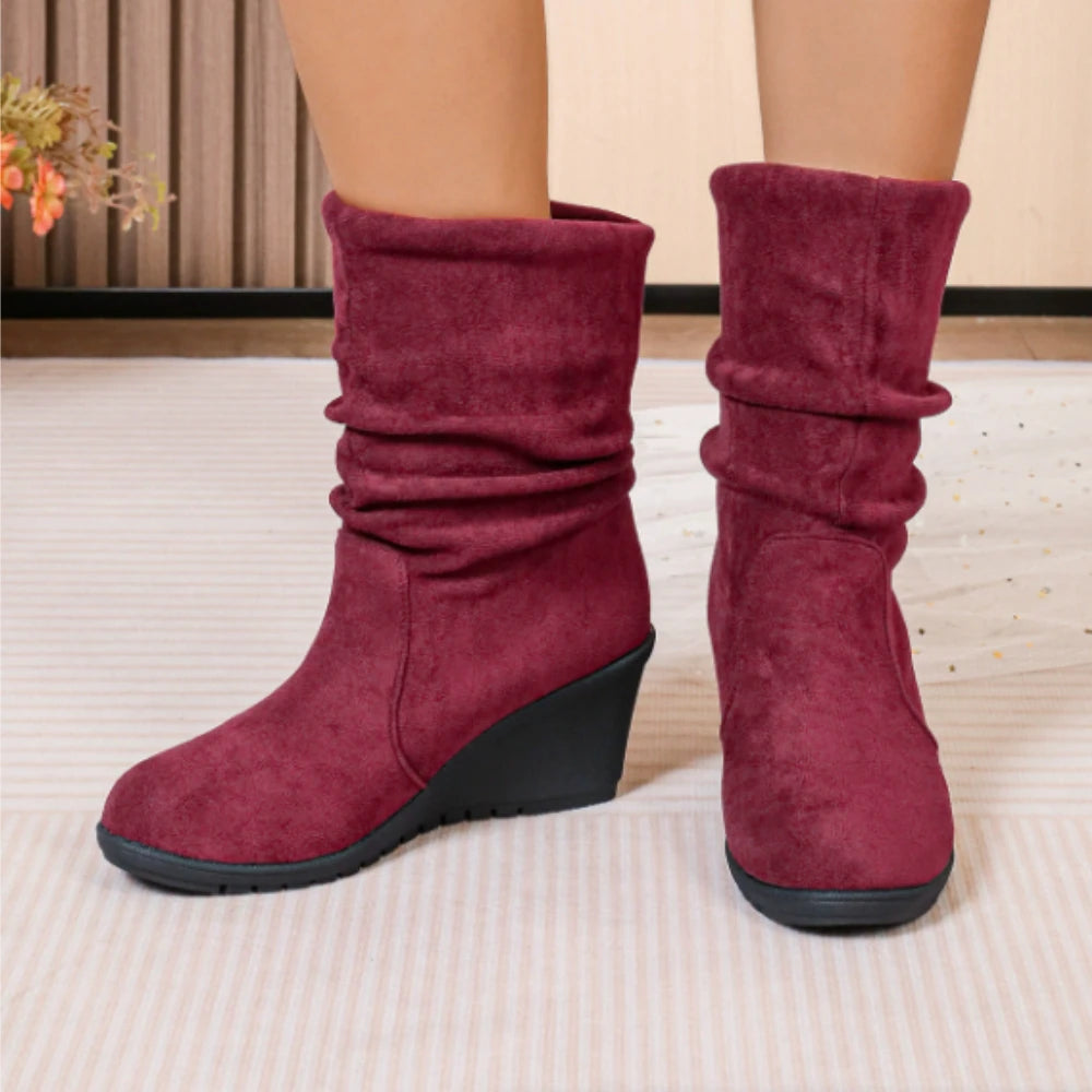 Women's Wedge Ankle Boots – Cow Suede Slip-On High Heel Wedge Ankle Boots Axl PURPLE 35
