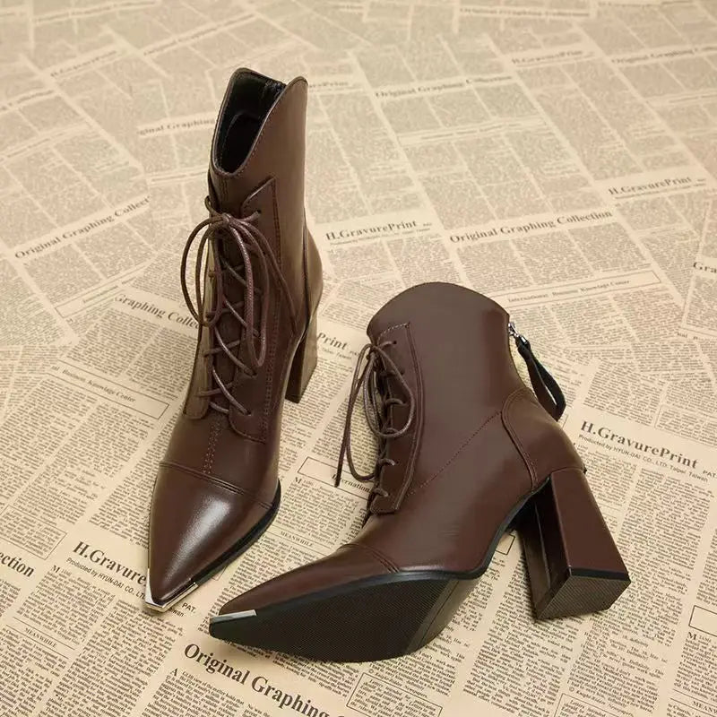 Women's 8cm High Heel Pointed Toe Chelsea Ankle Boots High Heel Ankle Boots Axl Brown 38