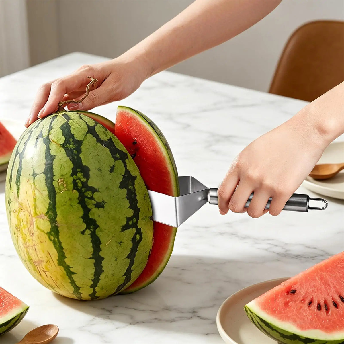 Stainless Steel Watermelon Slicer – Non-Slip Fruit Cutter Tool Fruit Slicer Tool Axl
