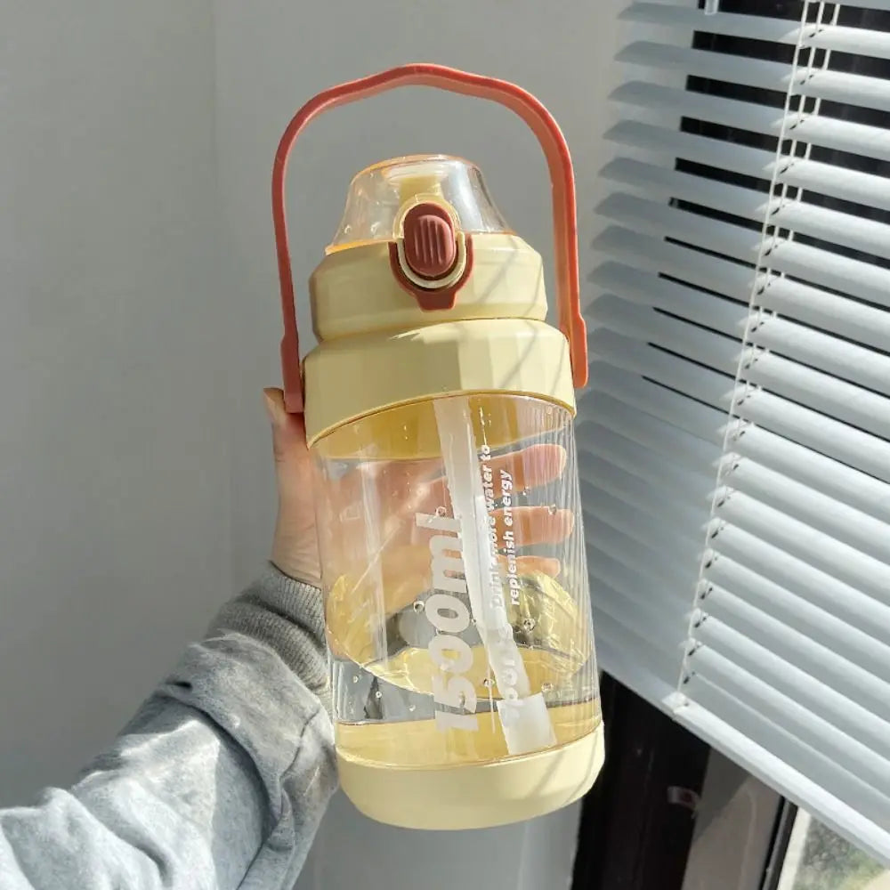 Large Sports Water Bottle with Straw, Handle & Time Marker Sports Water Bottle Axl yellow-1500ml
