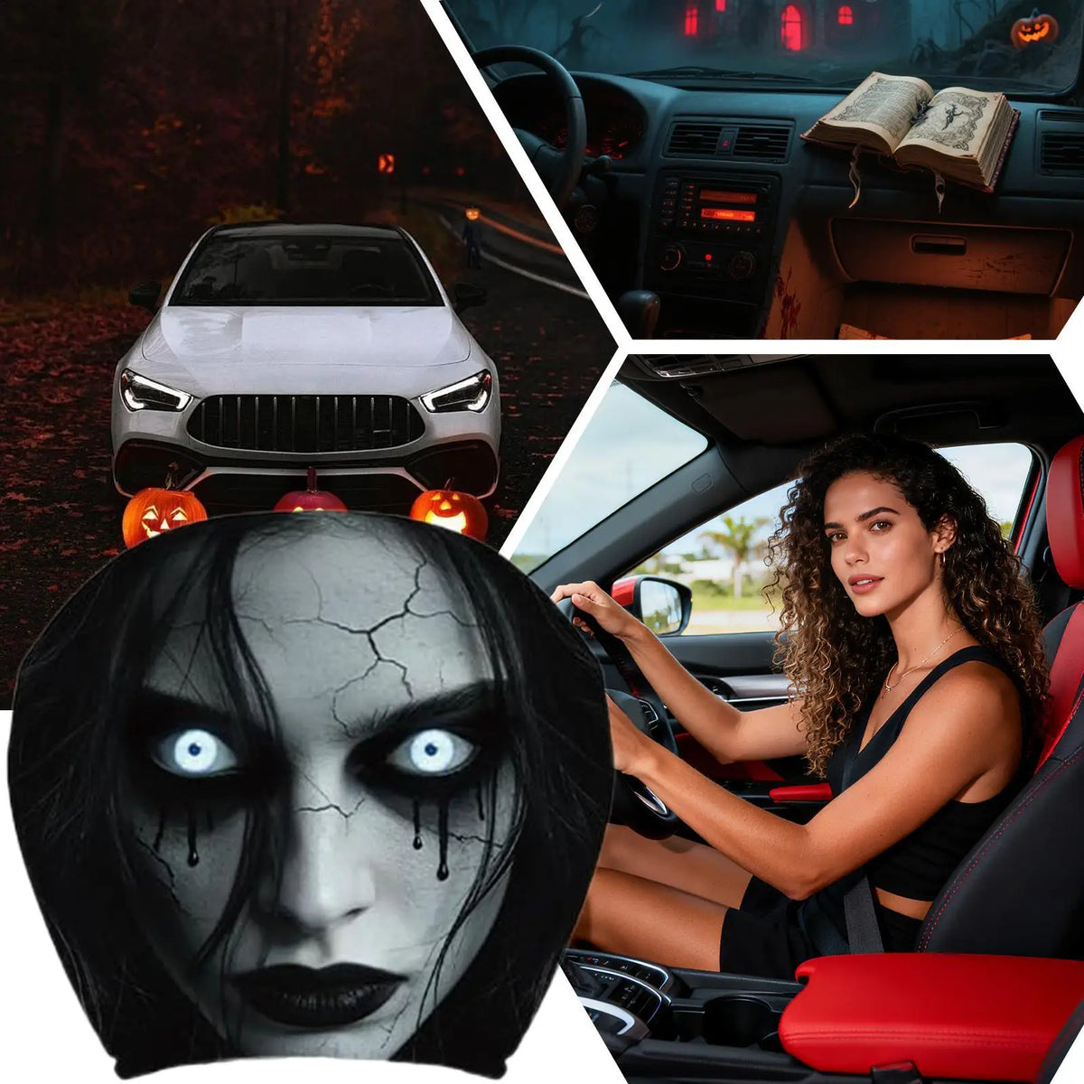 Halloween Ghost Car Headrest Covers – 2-Piece Spooky Set Car Headrest Cover Axl