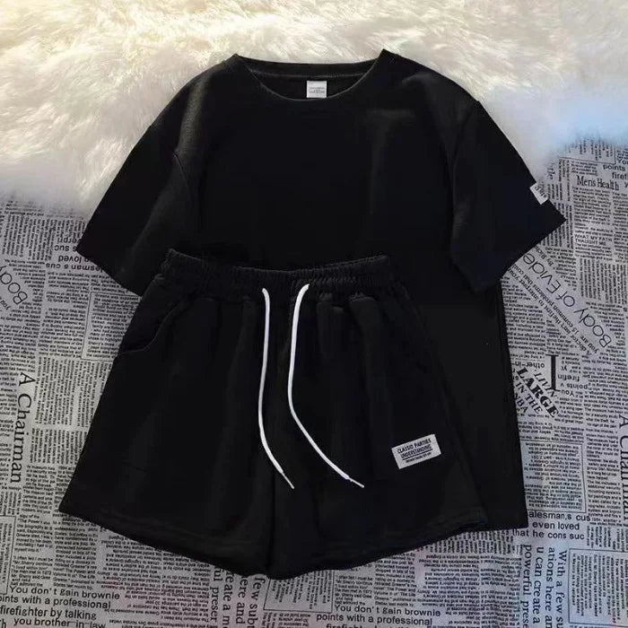 Women's Summer Two-Piece Set – Short Sleeve T-Shirt & Shorts Women's Shorts Set Axl Black L