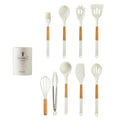KEMORELA 10/13 PCS Silicone Kitchen Utensil Set Wooden Handle Silicone Utensil Set Axl White-10PCS