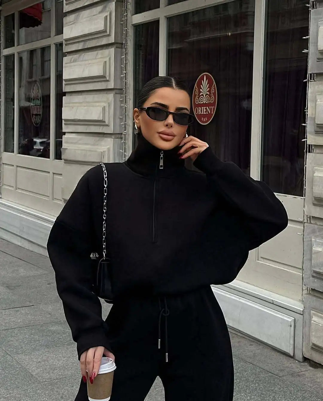 Women's Knit Two-Piece Set – Sweatshirt & Trousers Casual Women's Clothing Set Axl black XL
