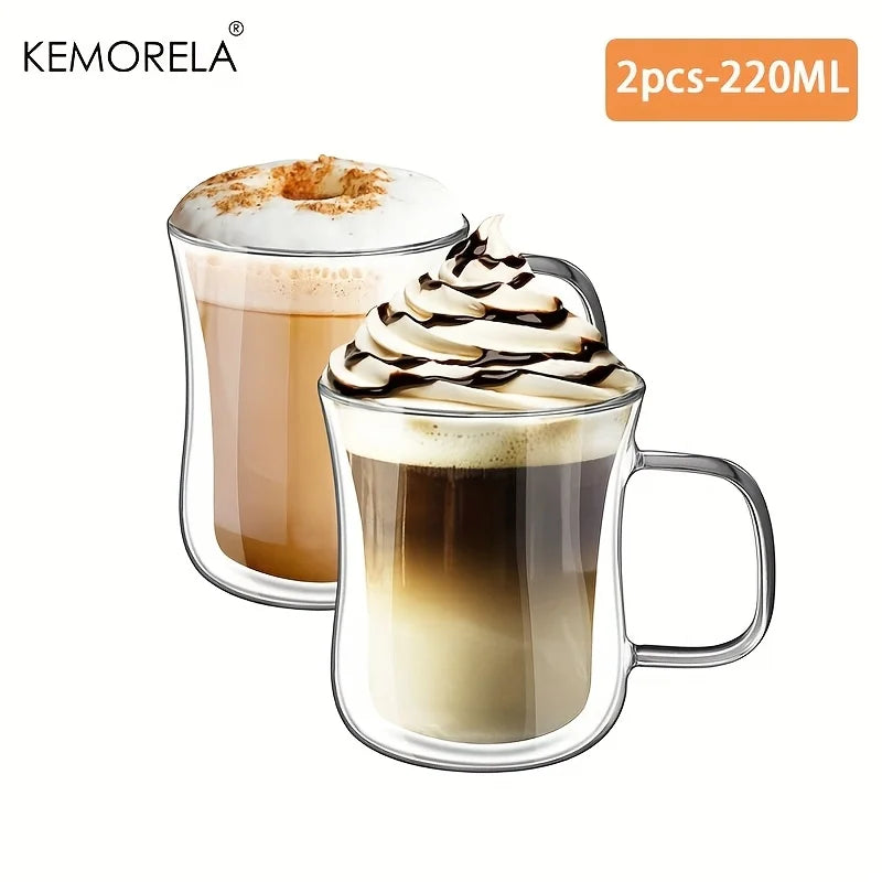 Double Wall Borosilicate Glass with Handle | 220/420ml Coffee Cup Insulated Coffee Glass Axl