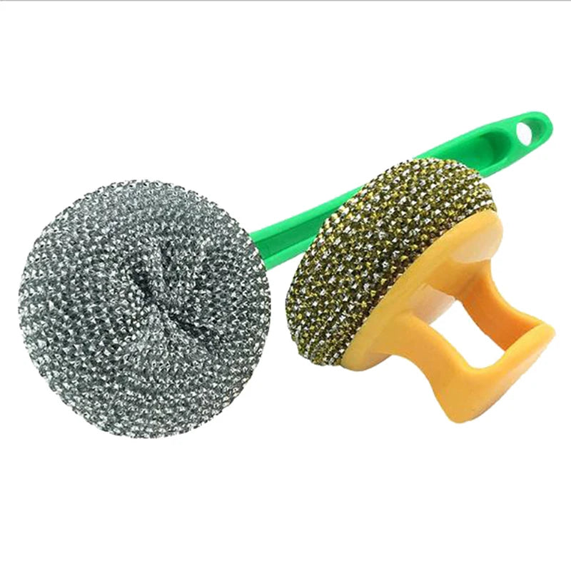 Stainless Steel Wire Ball Brush Long Handle | Kitchen Scrubber Kitchen Cleaning Brush Axl