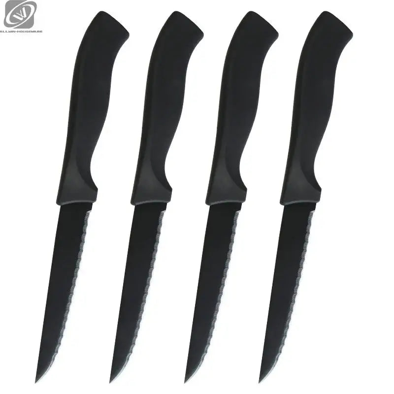 Serrated Steak Knife Set 4/6/8 Pc – German Steel Black Handle Steak Knife Set Axl 4 Pc Knife Set