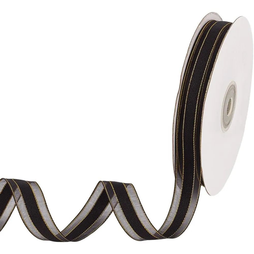 Black Gold Edge Organza Ribbon 5/8" – 50 Yards Per Roll Craft Ribbon Axl
