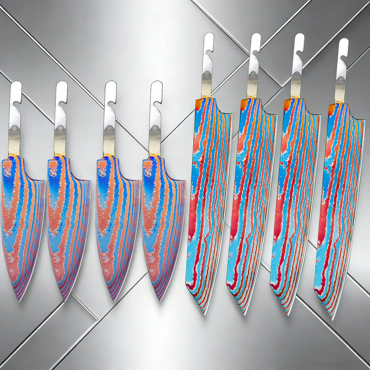 Damascus Steel Santoku Blank Blade Set – Hand Forged, DIY Knife Blank Blade Axl Knife Blade-AB-8PCS