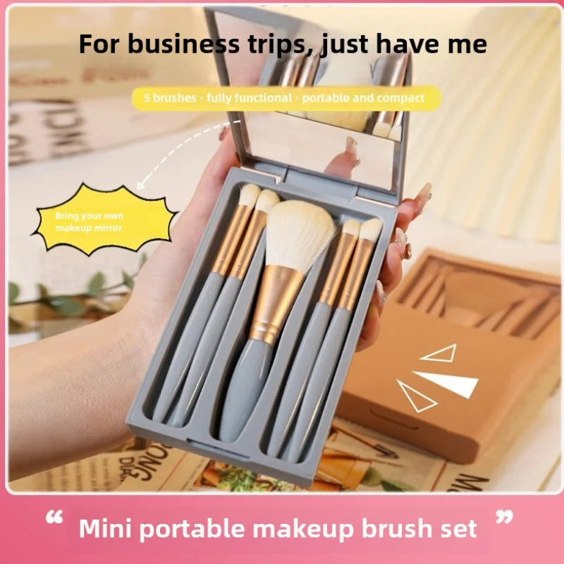 5-Piece Mini Makeup Brush Set with Mirror Box | Portable Makeup Brush Set Axl