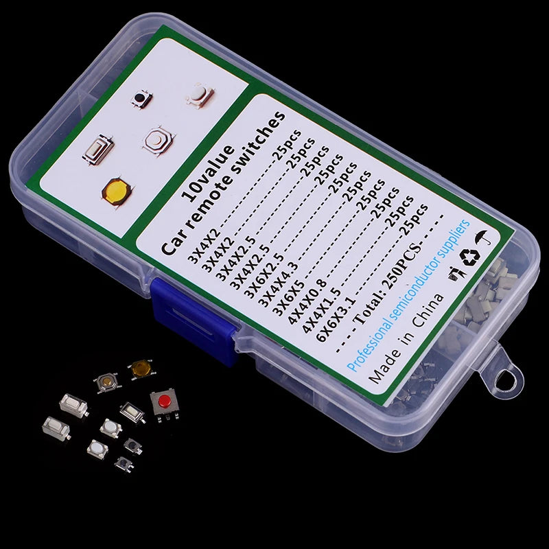 250Pcs Tactile Push Button Switch Kit – 10 Types Microswitch Microswitch Assortment Kit Axl
