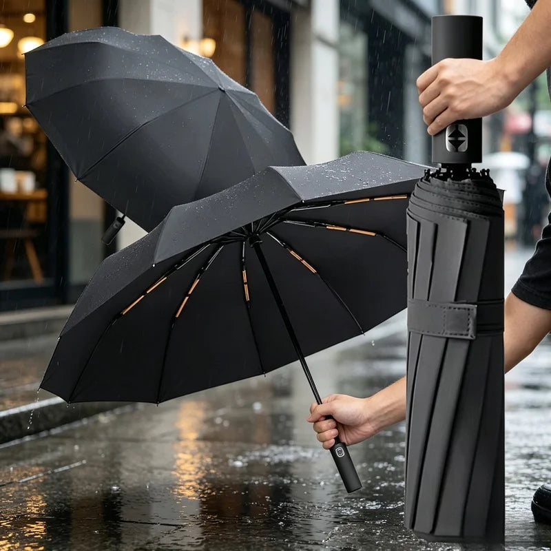 12-Rib Auto 3-Fold UV Resistant Windproof Umbrella | Sun & Rain Folding Umbrella Axl