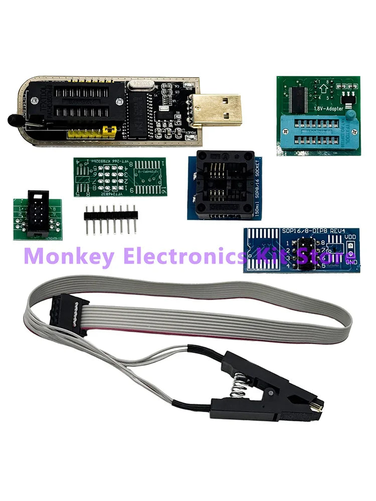 CH341A USB Programmer Kit – EEPROM Flash BIOS + SOIC8 Clip USB Programmer Kit Axl