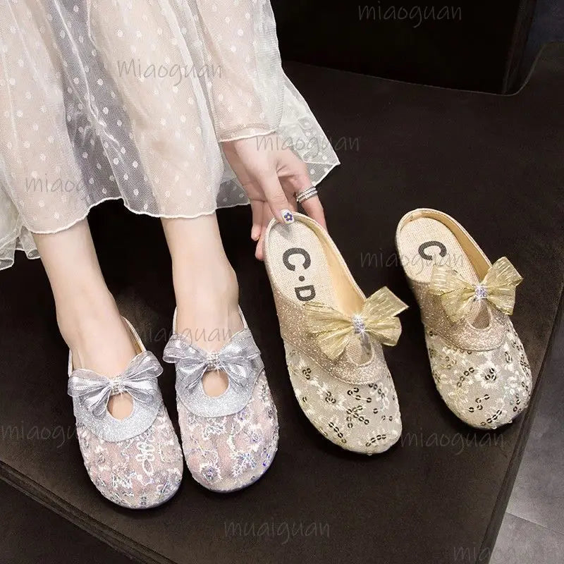 Women's Mesh Bow Rhinestone Slide Sandals – Summer Flats Women's Slide Sandals Axl
