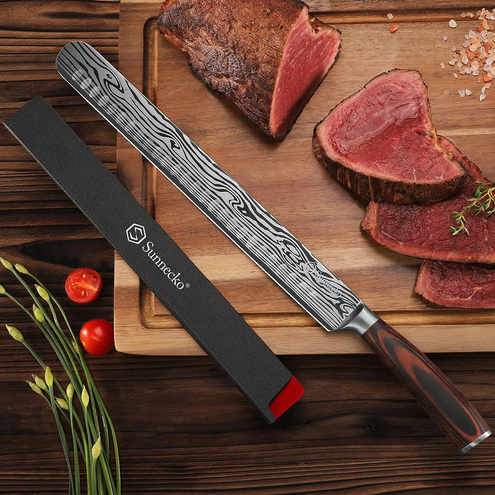 Sunnecko 12" Brisket Slicing Knife | High Carbon Steel & Pakkawood Brisket Slicing Knife Axl