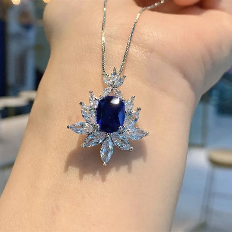 Huitan Blue & Red CZ Pendant Necklace – Bridal Wedding Jewelry Pendant Necklace Axl