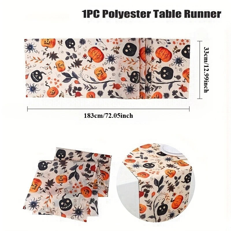 Halloween Tablecloth – Pumpkin Skull Autumn Leaves & Bats Halloween Tablecloth Axl 1pc