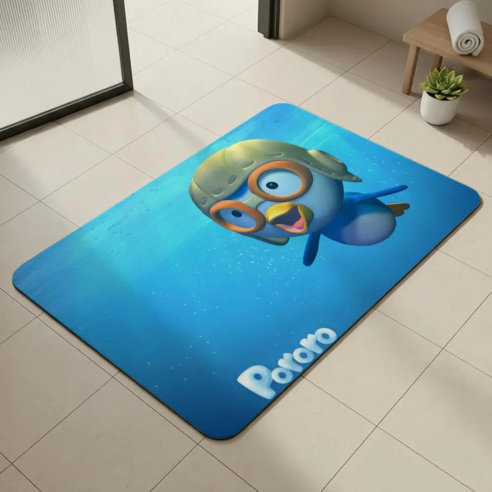 Pororo Penguin Diatomite Bath Mat – Quick Dry & Non-Slip Diatomite Bath Mat Axl White1 40x60cm