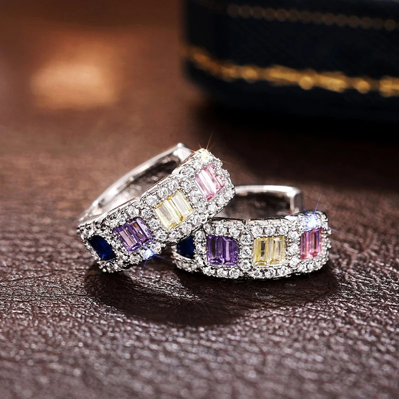 Huitan Colored CZ Hoop Earrings – Women's Fashion Circle Jewelry Hoop Earrings Axl
