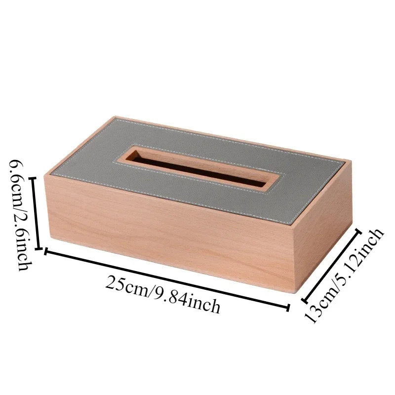 Luxury Wooden & Leather Tissue Box – Beech Desktop Organizer Tissue Box Organizer Axl Grey