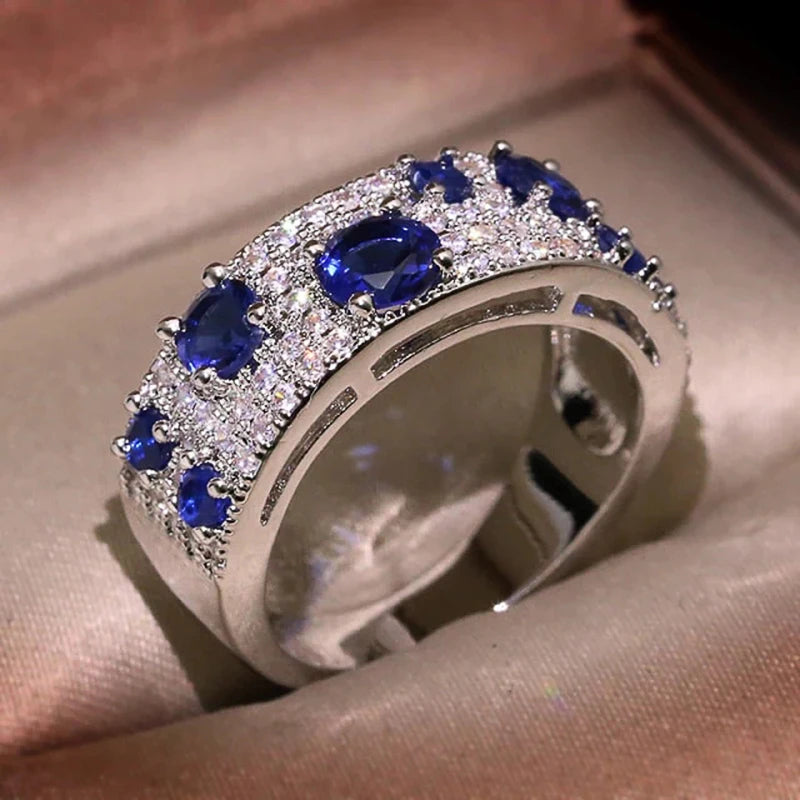 Huitan Women's CZ Bridal Wedding Band Ring – Blue & White Wedding Band Ring Axl