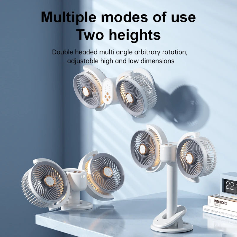 Dual Head Desktop Fan with Night Light & Phone Holder – White Desktop Fan Axl
