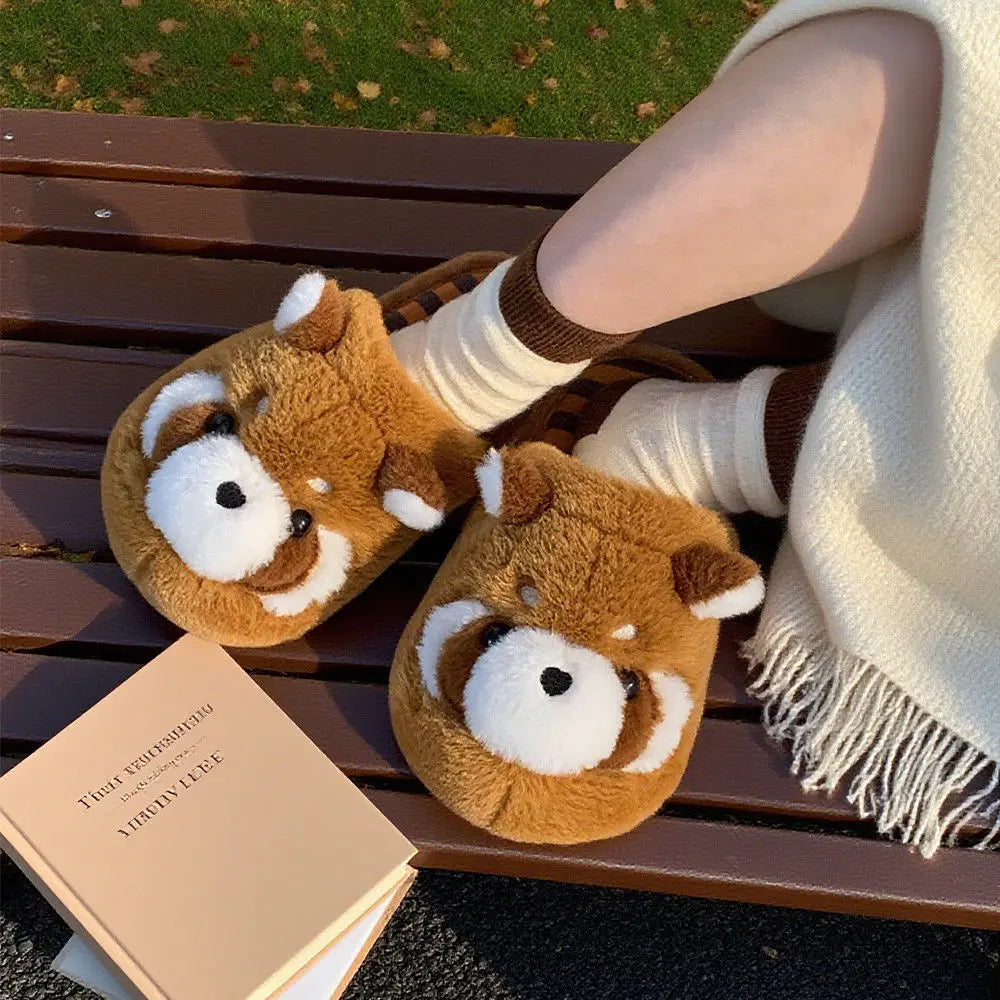 Women's Raccoon Plush Slippers – Cozy Indoor Fur Slides Plush Indoor Slippers Axl