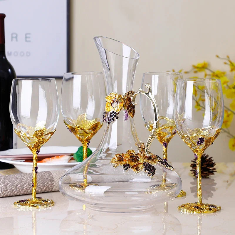 Enamel Crystal Wine Glass & Decanter Set | Gift Box Crystal Wine Glass Set Axl 201-300ml Style 9