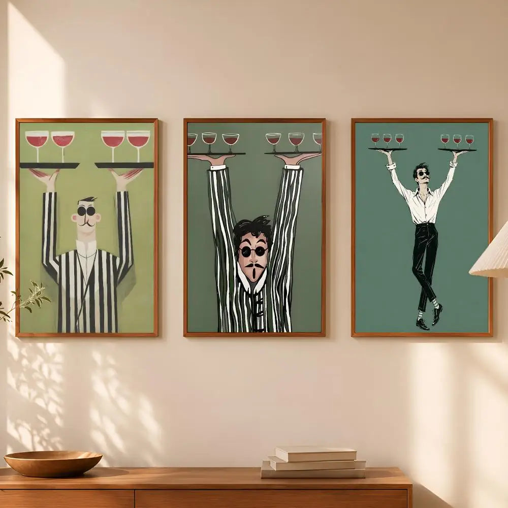 Minimalist Waiter Art Print Poster – Self-Stick Waterproof Wall Decor Wall Art Poster Axl
