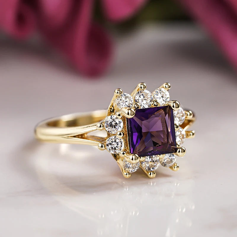 Huitan Purple Cubic Zirconia Ring – Women's Wedding Band Fashion Ring Axl