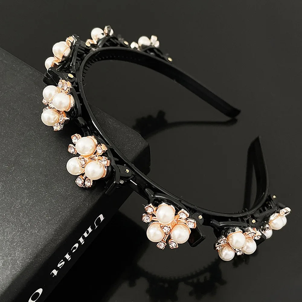 Rhinestone Pearl Flower Hair Braider Toothed Headband | Zircon Decorative Headband Axl Style 2