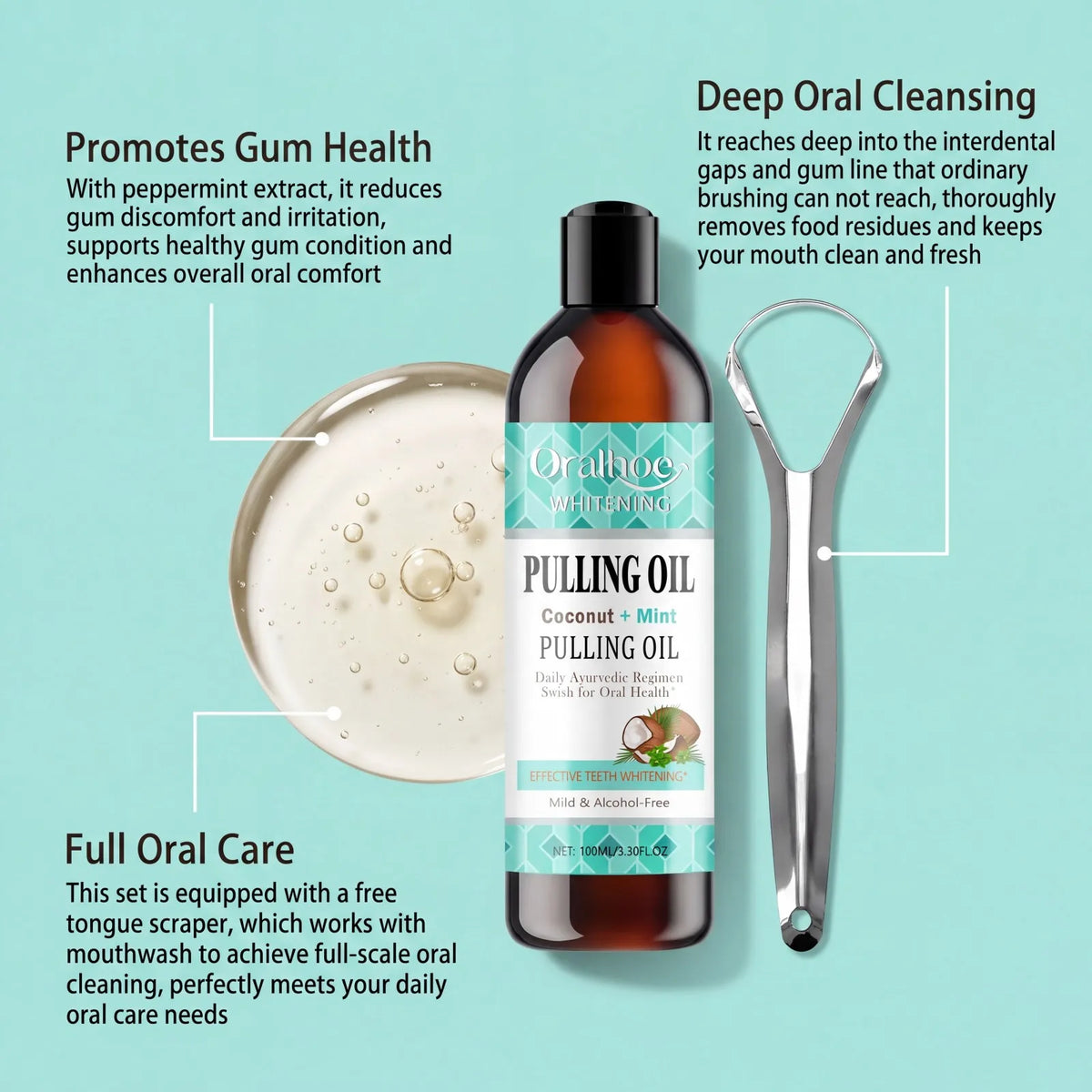 Coconut Mint Oil Pulling Mouthwash 100ml – Alcohol-Free Oral Care Oil Pulling Mouthwash Axl