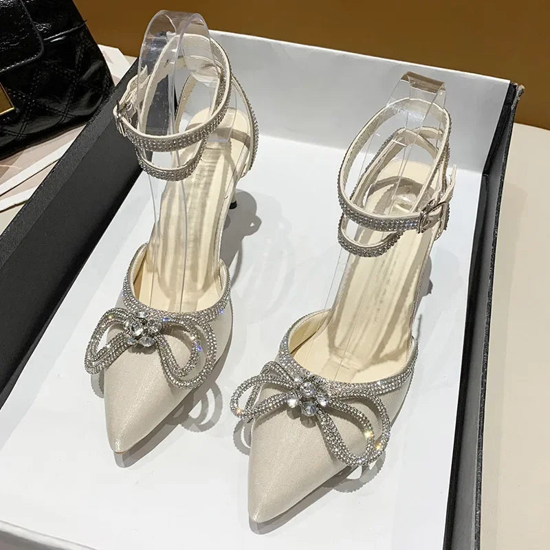 Women's Rhinestone Slingback High Heels – Elegant Wedding Sandals High Heel Sandals Axl