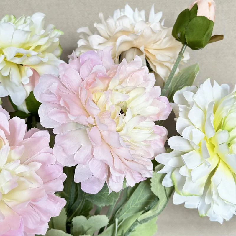 Artificial Dahlia Peony Stem 3 Heads – Faux Silk Fake Flowers Artificial Flower Stem Axl