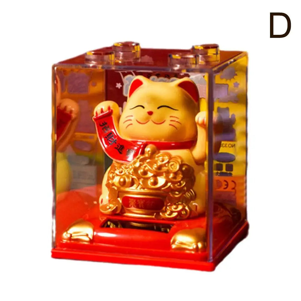 Solar Lucky Cat Figurine – Auto Wave Fortune Cat Ornament Solar Cat Figurine Axl D