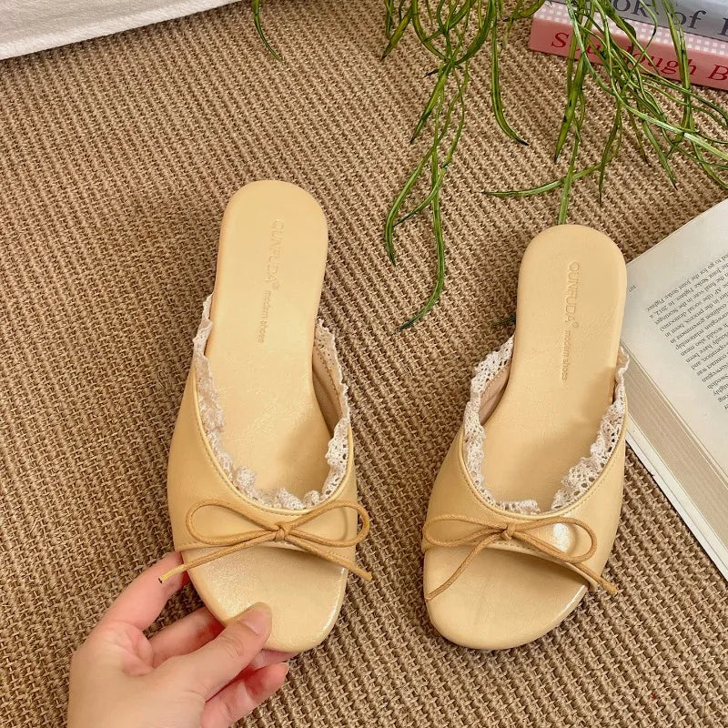 Women's Butterfly-Knot Flat Slides – Open Toe Summer Slippers Flat Slide Slippers Axl YELLOW 35