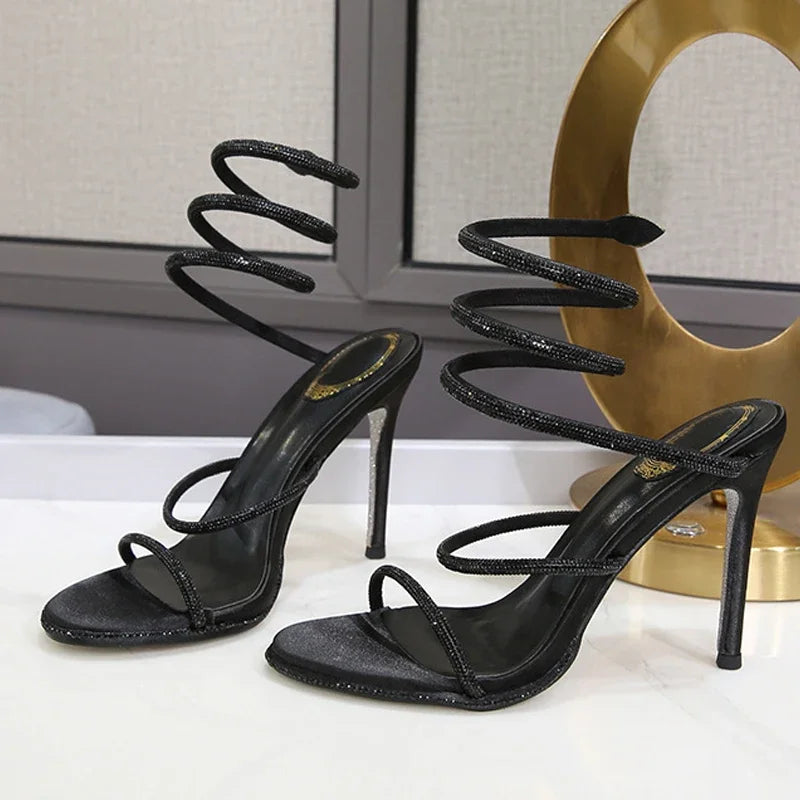 Women's Crystal Diamond High Heel Sandals – Open Toe Party High Heel Sandals Axl Black 38