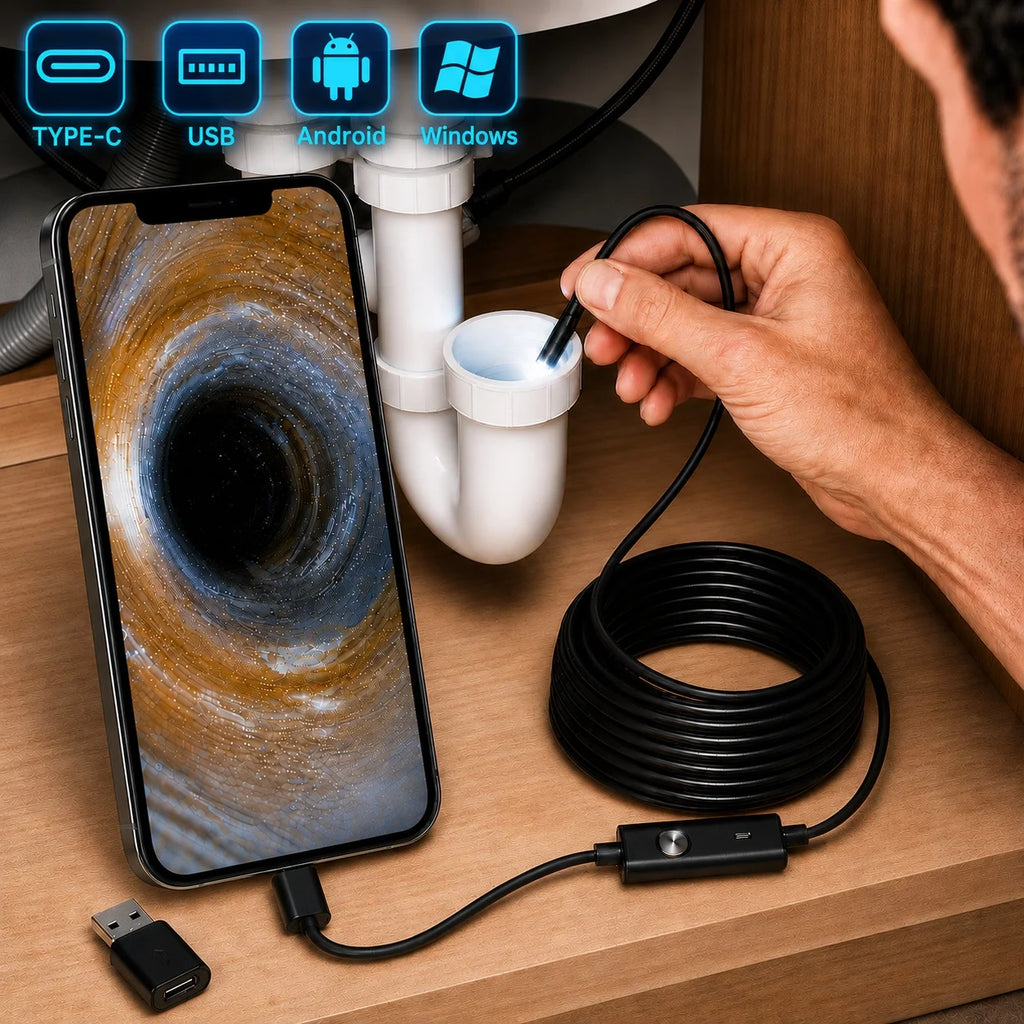 7mm USB-C Borescope Inspection Camera – IP67, 6 LEDs, Android Borescope Inspection Camera Axl