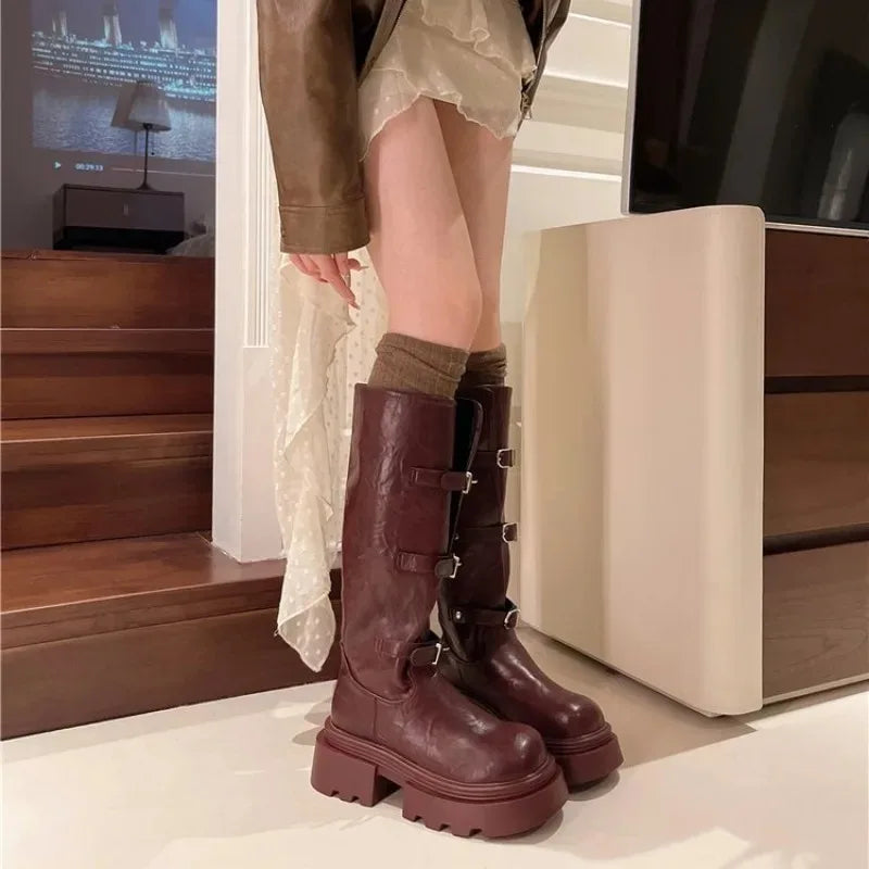 Women's Knee-High Knight Boots | British Style Thick Sole Knee-High Boots Axl