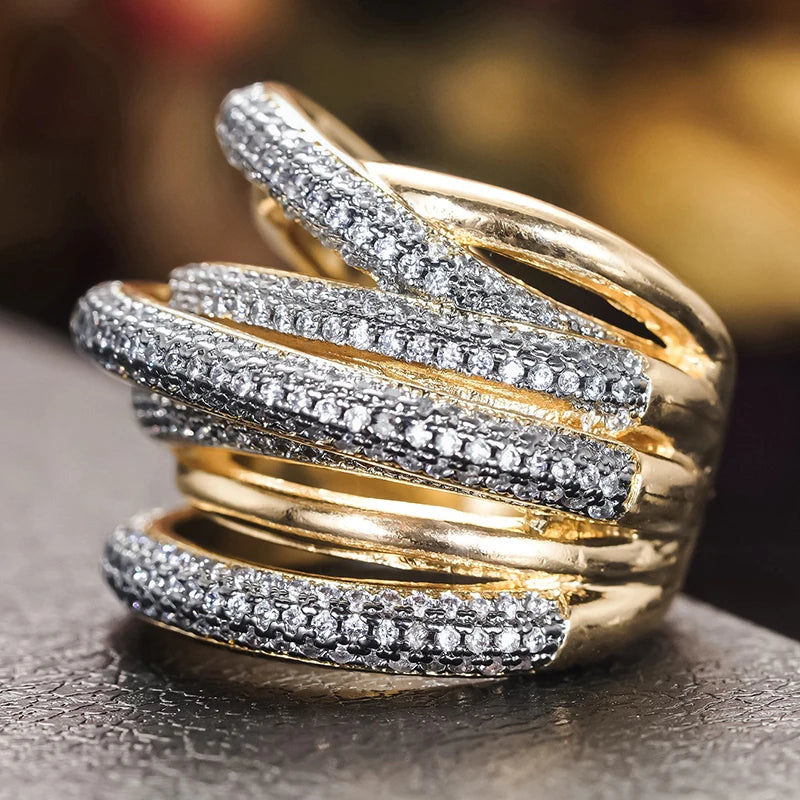 Huitan Multi-Layer Cross Ring – Paved CZ Hip Hop Punk Style Fashion Ring Axl