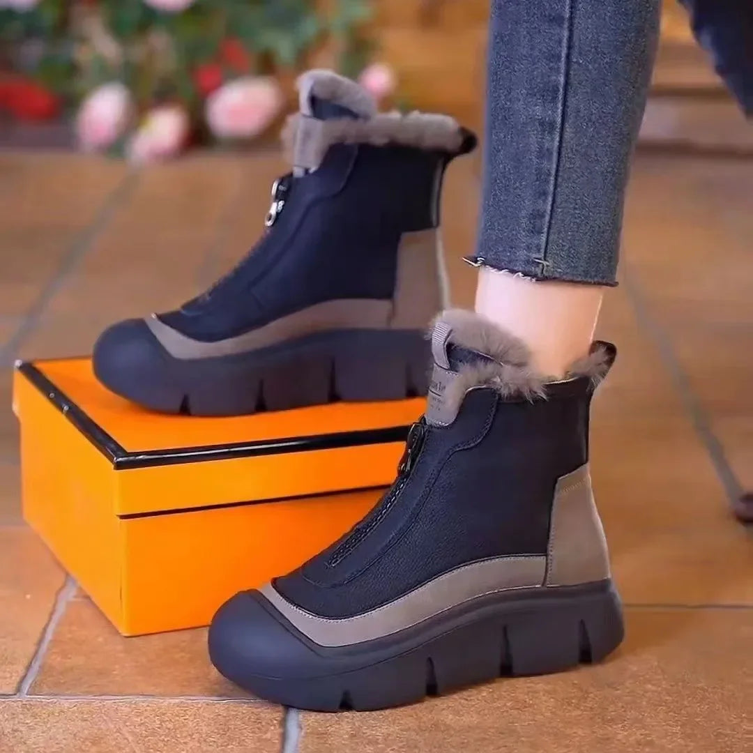 Women's Velvet Platform Snow Boots – Warm Winter Zip Ankle Boot Women's Snow Boots Axl Black 36