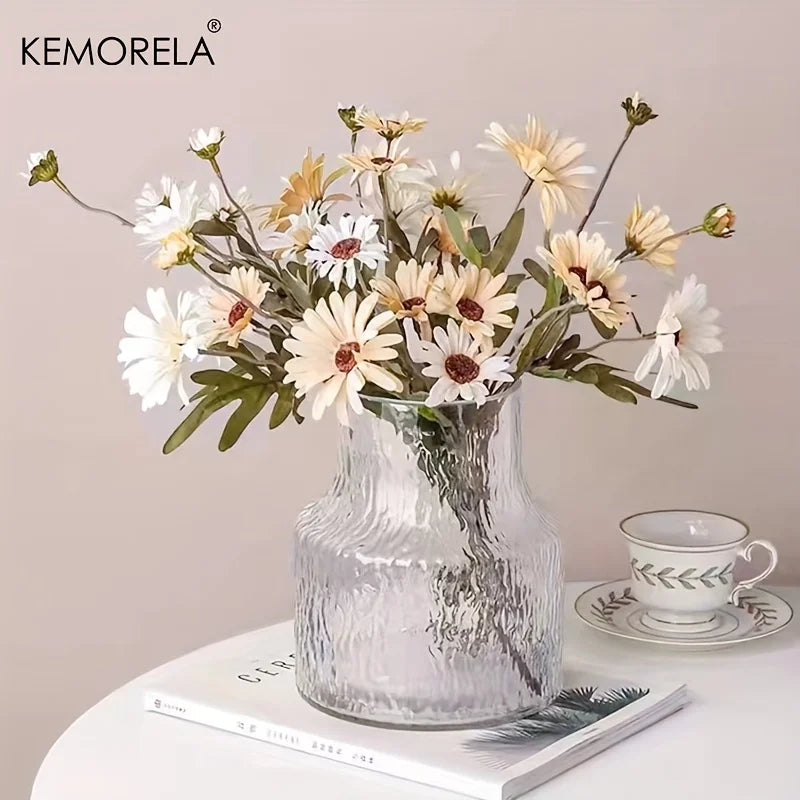KEMORELA Vintage Textured Glass Vase | Wide Mouth Flower Vase Decorative Glass Vase Axl